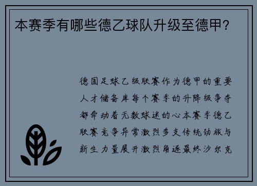 本赛季有哪些德乙球队升级至德甲？