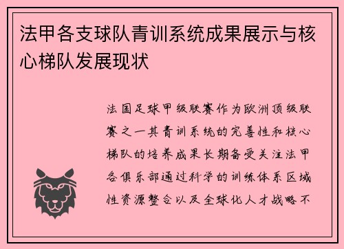法甲各支球队青训系统成果展示与核心梯队发展现状