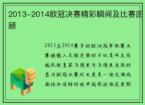 2013-2014欧冠决赛精彩瞬间及比赛回顾